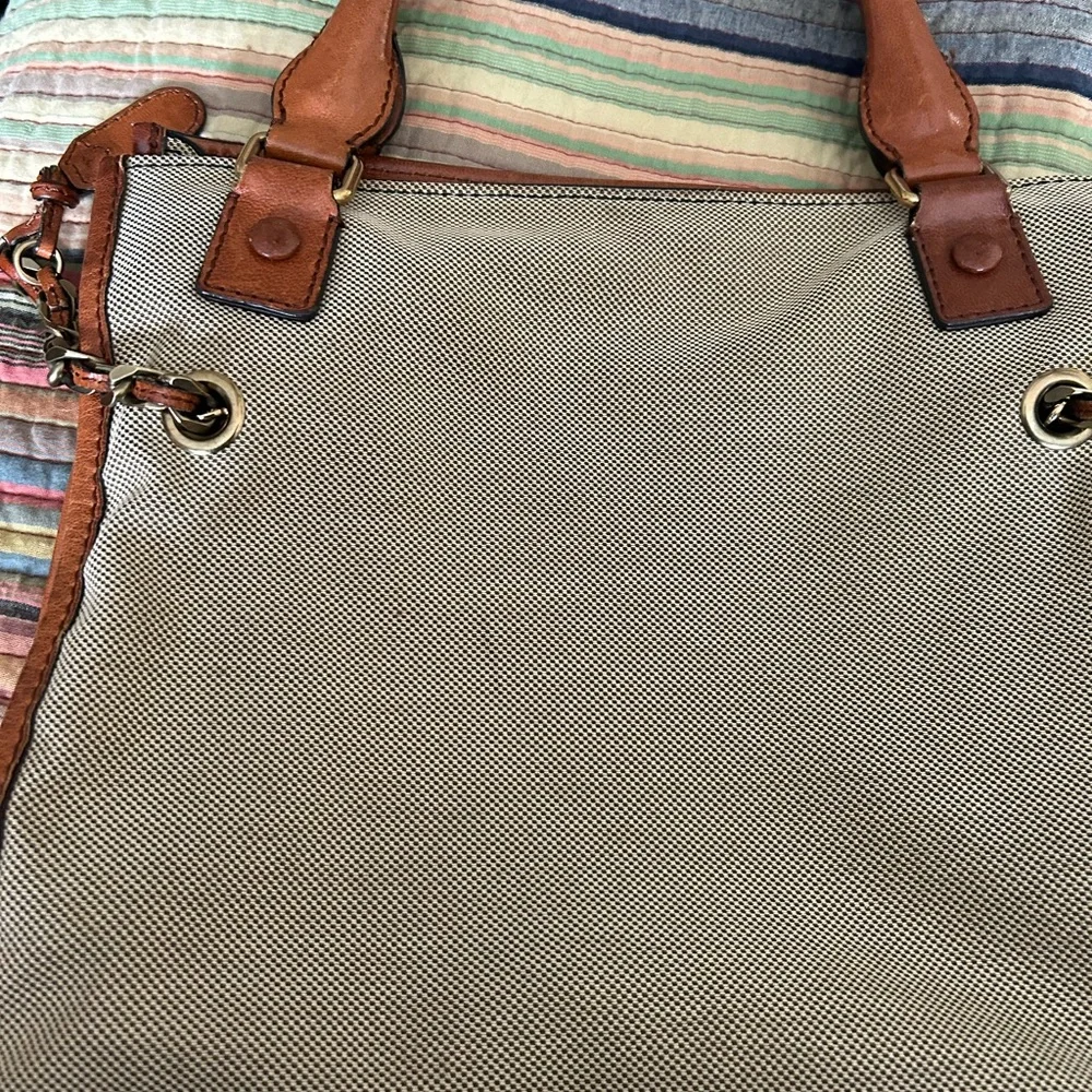 Chloé Beige Canvas and Tan Leather Hobo Tote